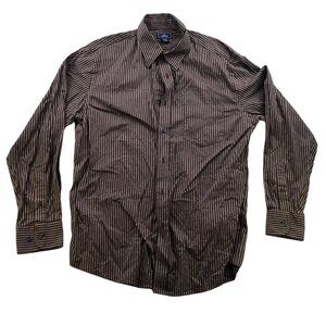 Dockers Mens Dress Shirt Large Pinstriped Long Sleeve Button Up Classic Brown